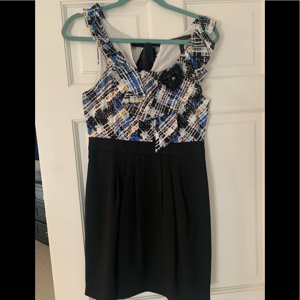 BCBCMaxAzria conservative black dress with abstract top